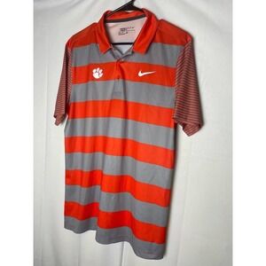 Nike Golf Clemson Tigers Men's Polo Shirt Orange Gray Striped Size Medium